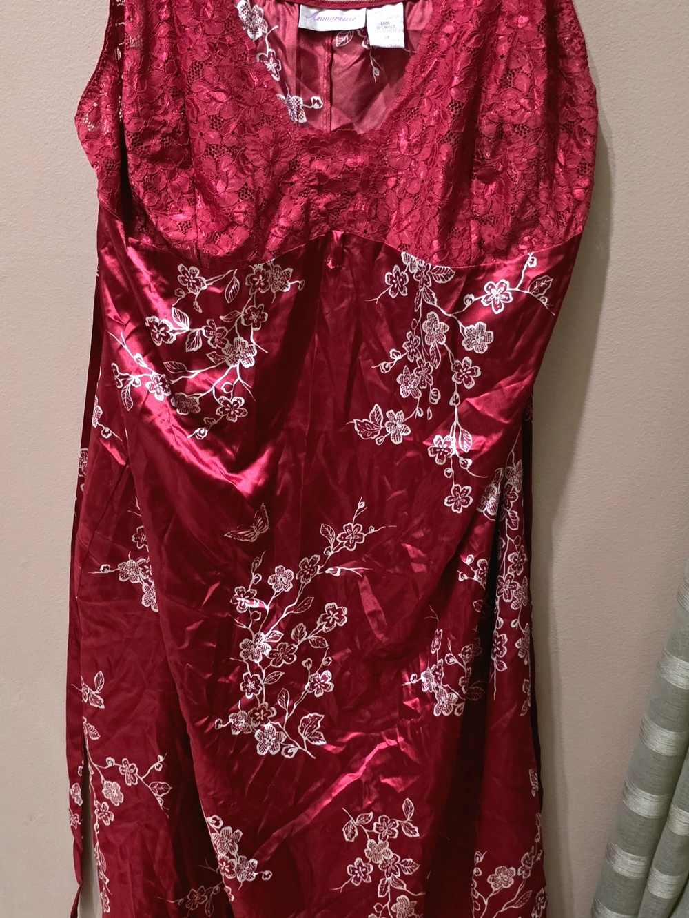 Vintage Plus Size Lace & Satin Floral Slip Dress - Red